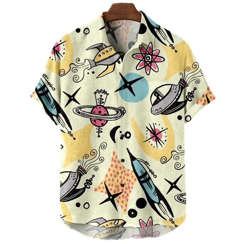 Rocket Graphic Shirts for Men Clothing 3D Printed Hawaiian Vacation Beach Shirt Lapel Blouse Summer Casual Clothes T